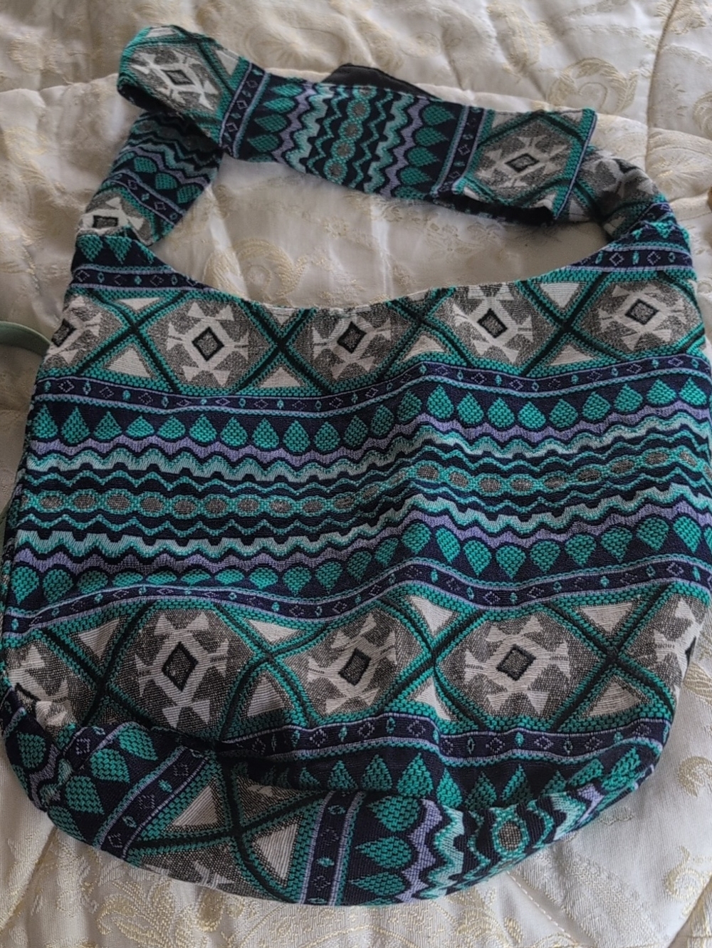Boho Geometric Teal & Gray Shoulder Or Crossbody Bag